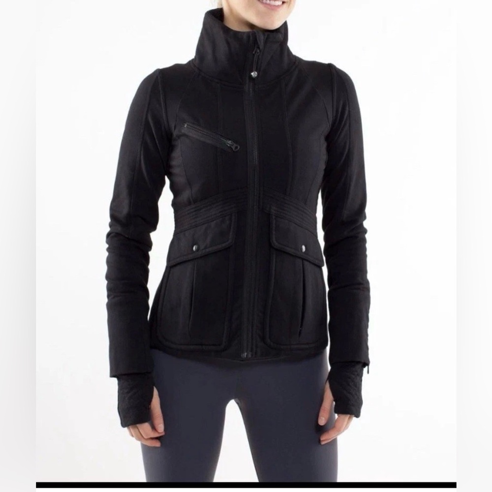 Lululemon Womens It's Happening Jacket Sz 2 Black Zip Up Logo Heavyweight Pocket